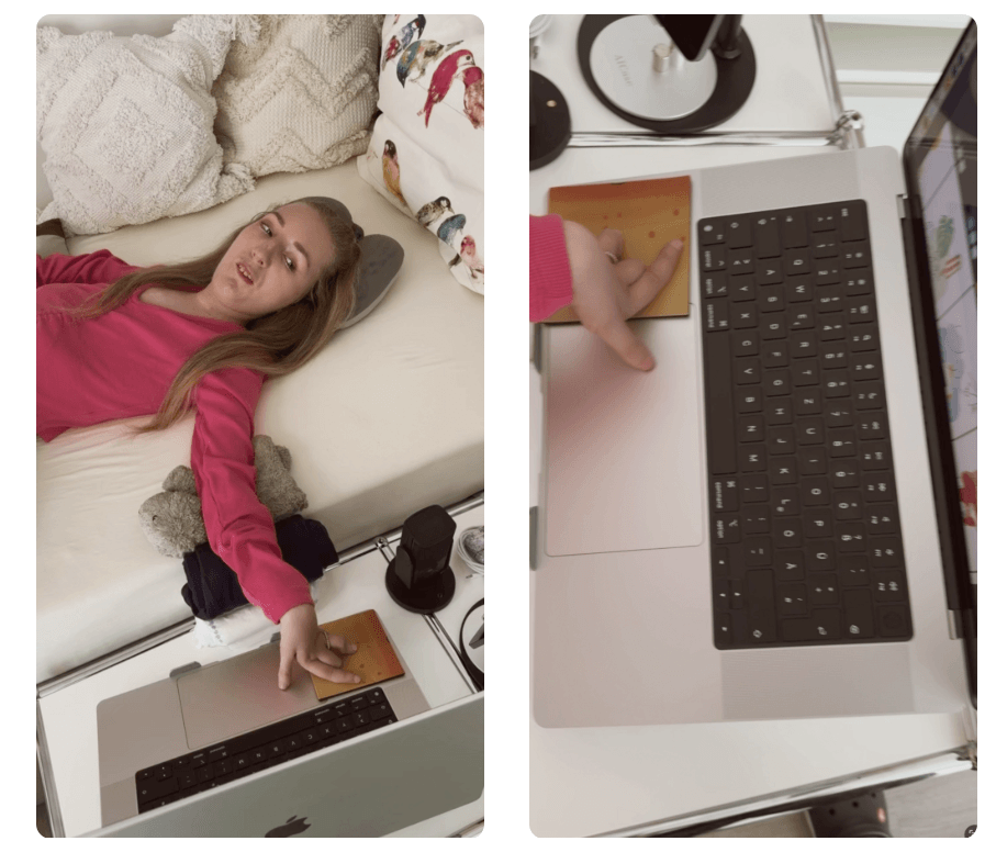 Carolin zeigt, wie sie an ihrem Touchpad arbeitet